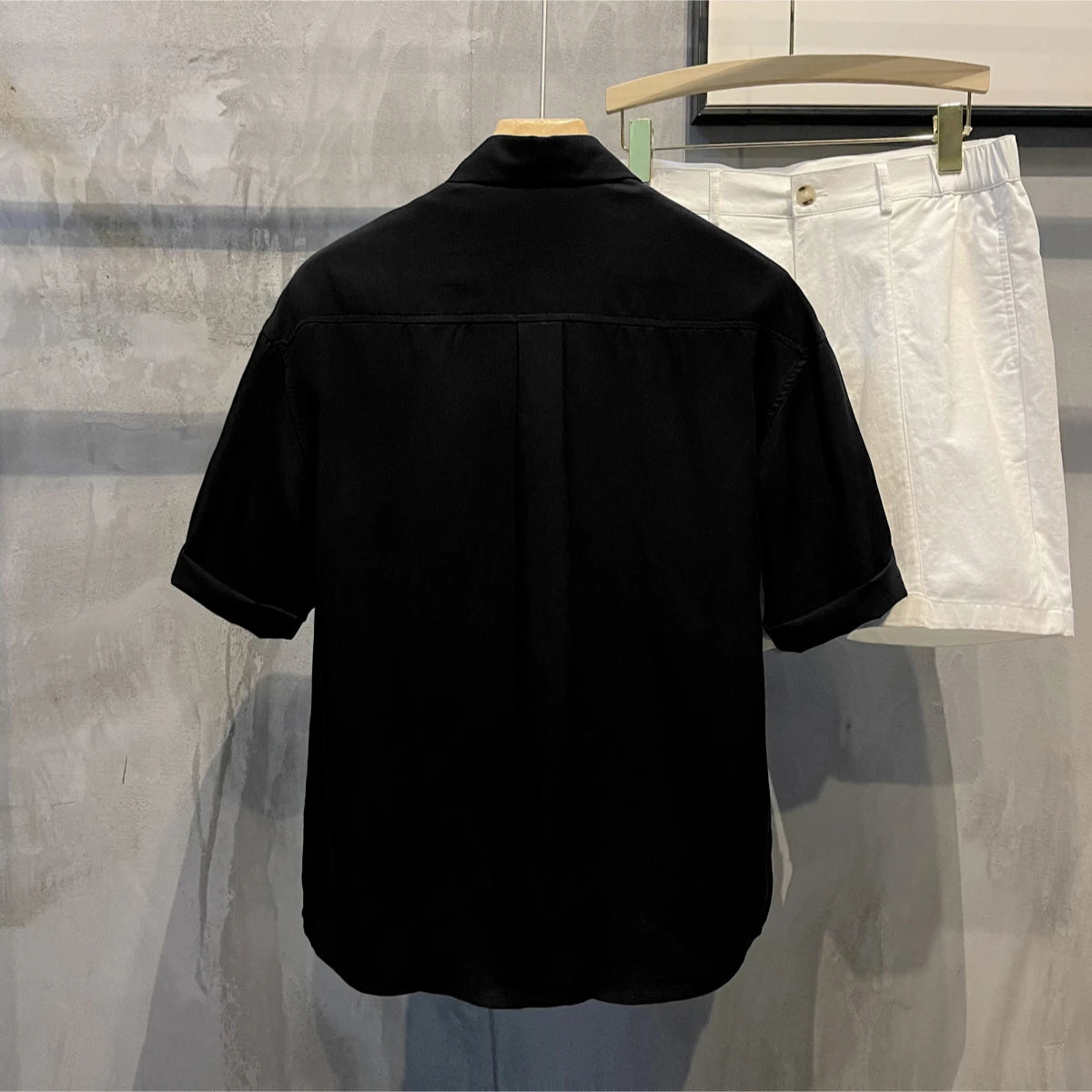 Short Sleeve With Pocket Male Shirts Button Up Print Loose Men&