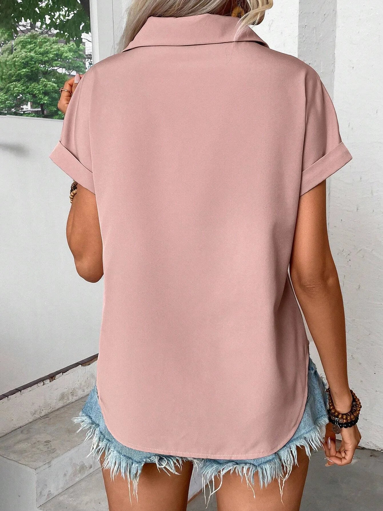 Fashion Short Sleeve Shirts For Women Summer 2025 Casual Solid Color Turn-down Collar Loose Blouse Female Elegant