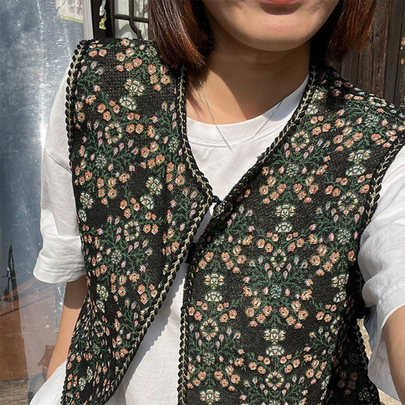 Vintage Floral Embroidery Printed Cardigan Vest Womens Elegant Sleeveless Tops Spring Summer Female Clothing Dropshipping