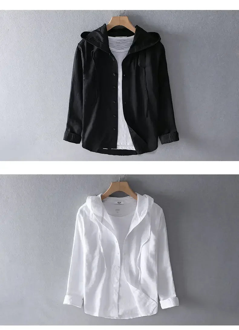 Long-sleeved Spring Summer New Solid Inen Shirt Trendy Men&