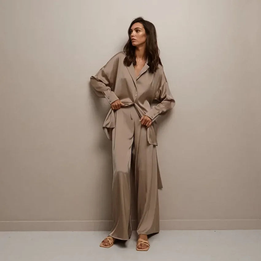 Silk-like Sleepwear Set Women&