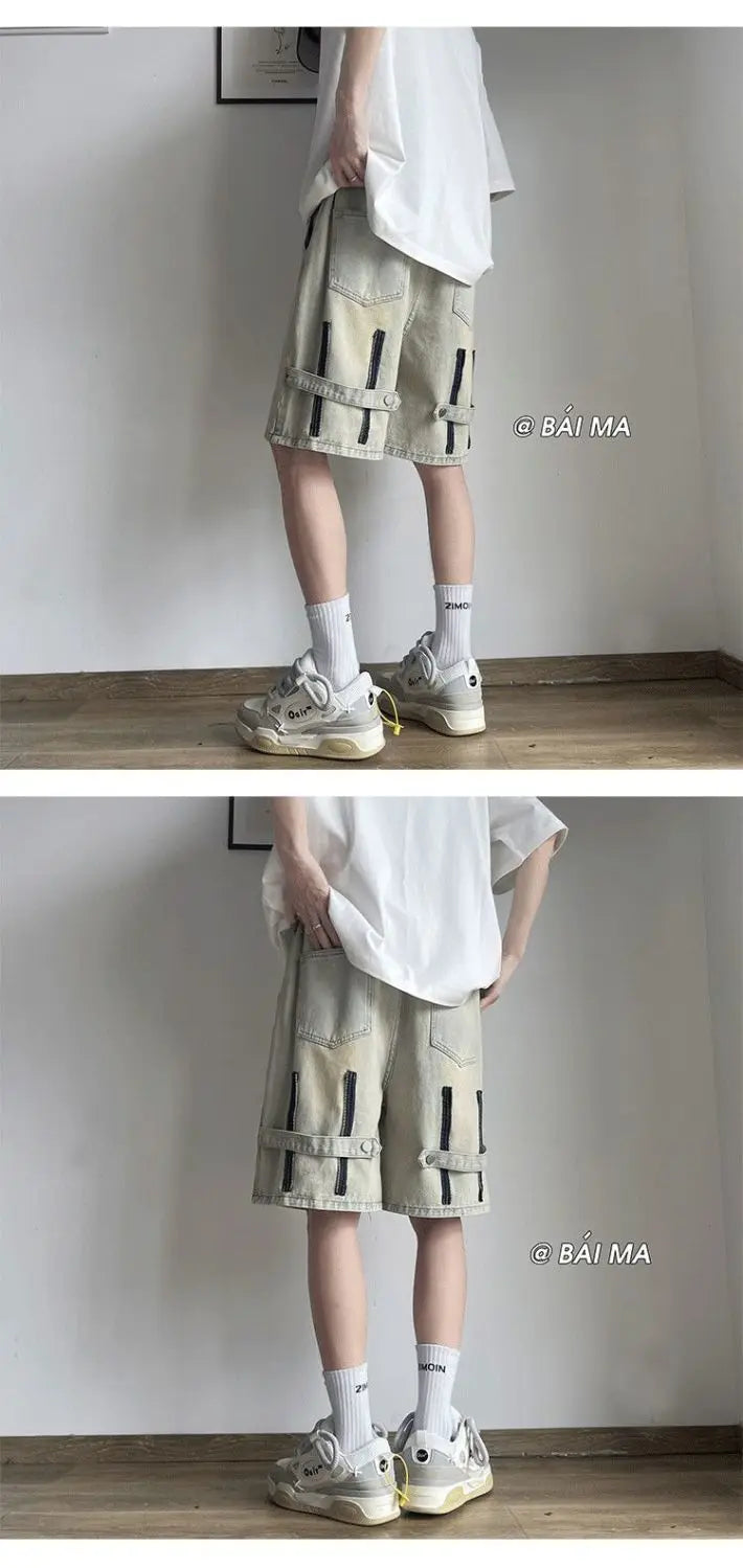 Denim Shorts Wear Five-point Summer Thin Style Trendy Street-fried Street-style Loose Straight Men&