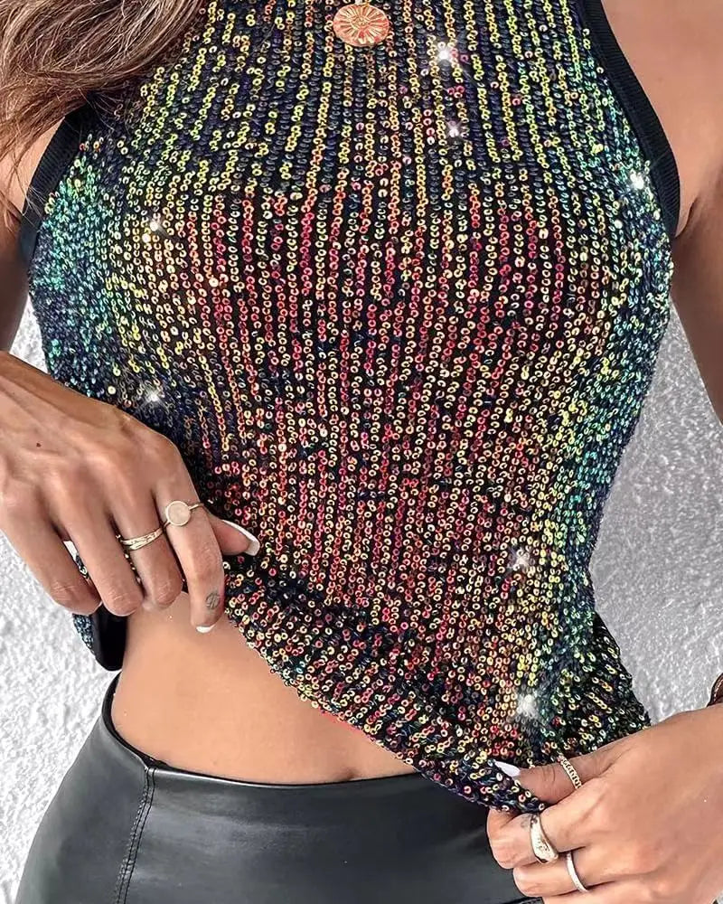 Tank Top for Women 2025 Summer New Pearl Leopard Print Small Sleeveless T-shirt Sexy Exposed Navel and Waist Color Blocked Vest