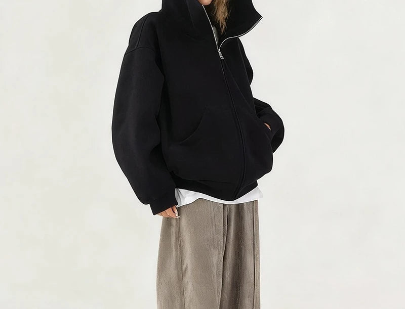 Hoodie Outerwear Hooded Cardigan Mid Length Autumn and Winter Thick Loose Hoodie
