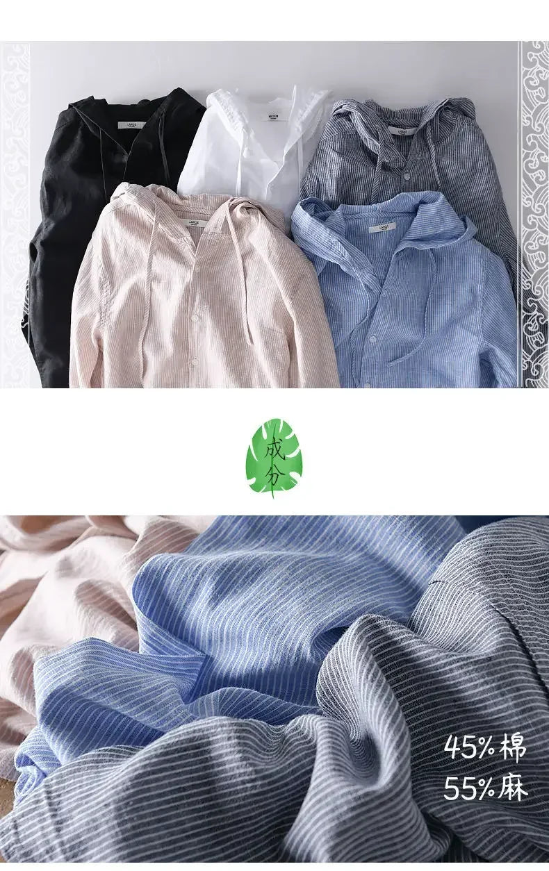 Long-sleeved Spring Summer New Solid Inen Shirt Trendy Men&