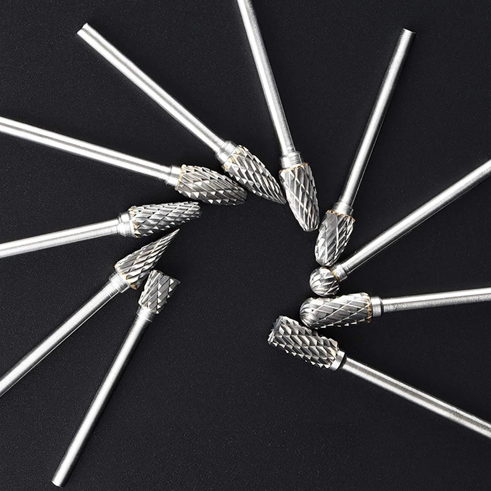 10PCS Carbide Burr Set Compatible with Dremel 1/8" Shank Die Grinder Rotary Tool Rasp Bits Wood Metal Carving Electric Grinding