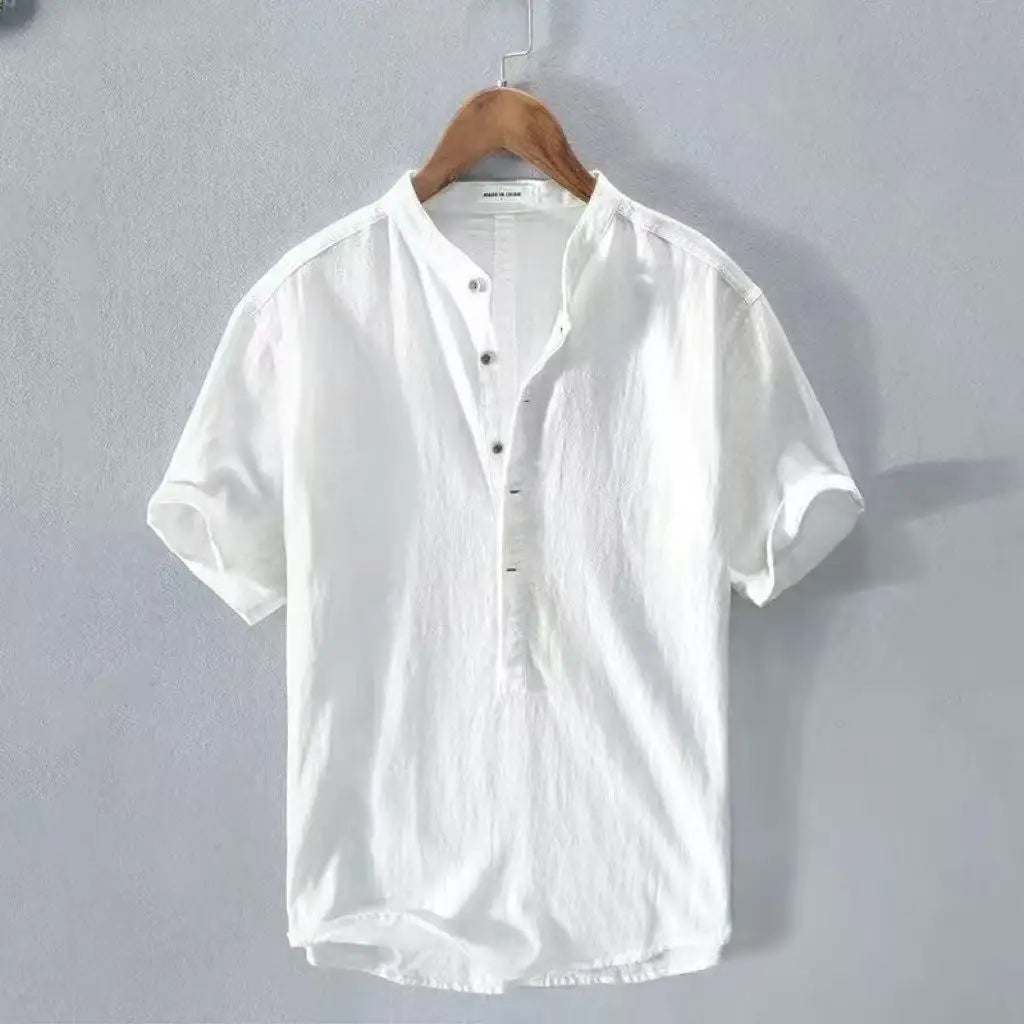 New Cotton Linen Shirts for Men Casual Shirts Lightweight Short Sleeve Henley Beach Shirts Hawaiian T Shirts for Men