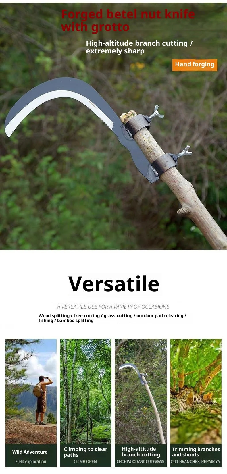 Hand forged tree branch cutting tools, gardening pruning tools, multi-purpose gardening tools