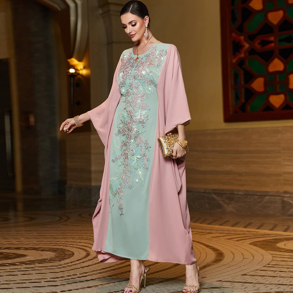 Moroccan Caftan Abayas Muslim Women Embroidery Bat Sleeve Maxi Dresses Eid Ramadan Kaftan Turkey Arabic Islamic Dubai Djellaba