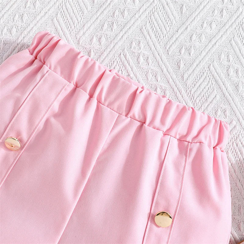 Children Clothing Summer Girls Pink Outfit Sets Lace Mesh Floral Crop Tube Tops+Flared Pants Kids Clothes Girls Elegant Sets