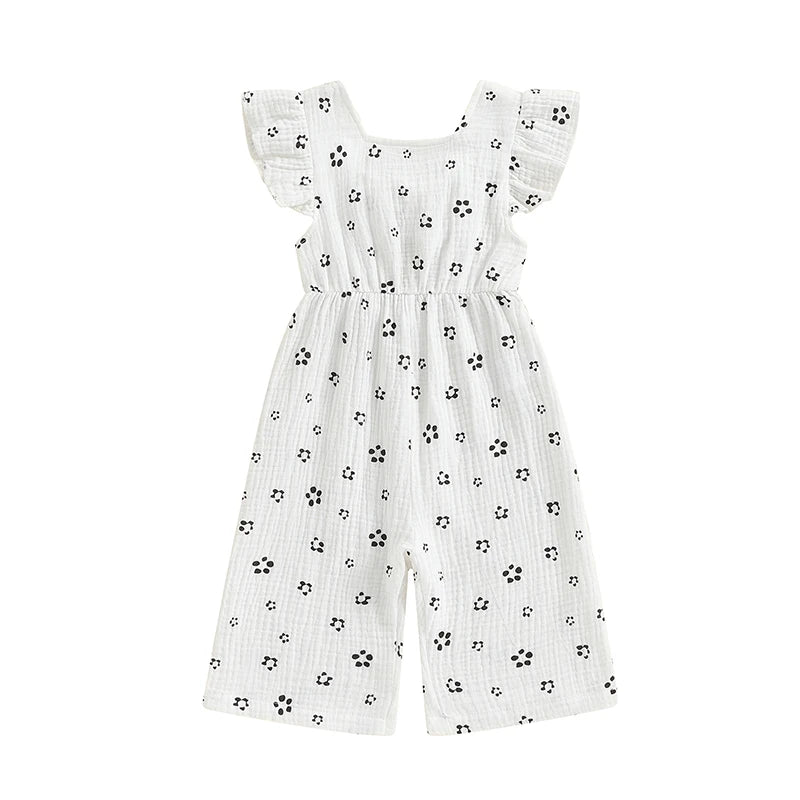 Toddler Kids Clothes Girls Summer Overalls Cotton Floral Print Backless Bowknot Rompers Jumpsuits Baby Clothing