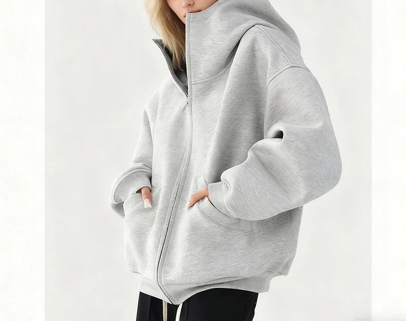 Hoodie Outerwear Hooded Cardigan Mid Length Autumn and Winter Thick Loose Hoodie