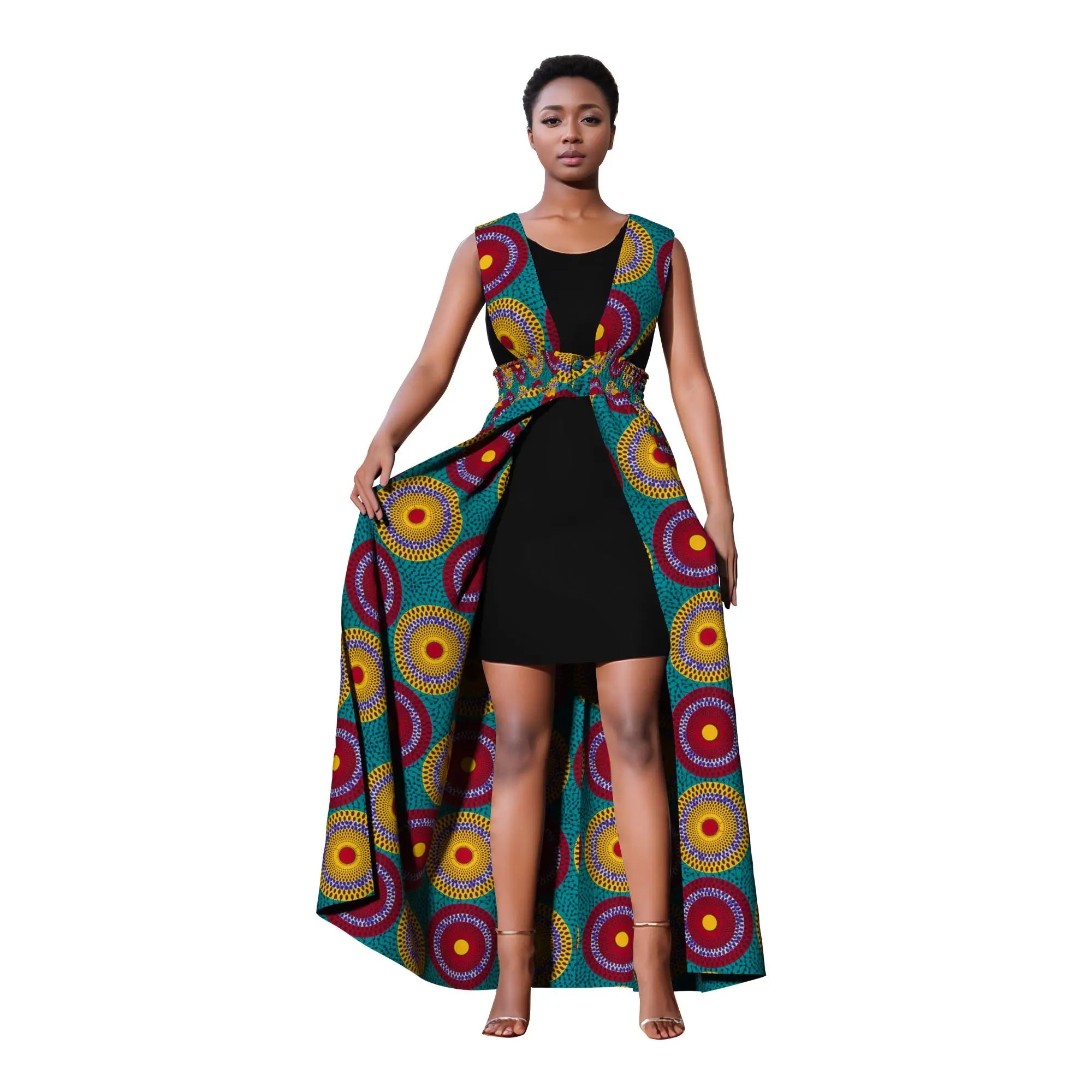 African Print Long Kaftans Dress for Women Sleeveless Vest Dresses Traditional African Design Party Clothing WY11071
