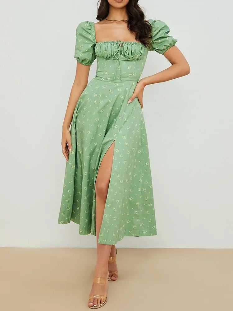 2025 New Fashion Women Floral Print Elegant A Line Long Dresses Casual Spring Summer Chic Party Maxi Dress Robe Femme