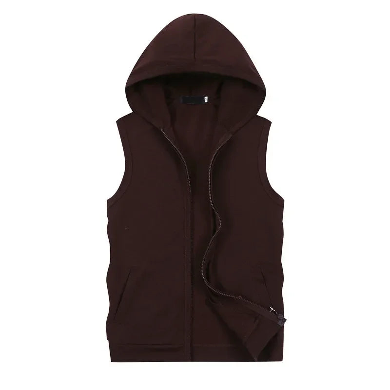 New Mens Sleeveless vest Summer Men Tank Top With Hood Male Fashion None Sleeve Hoodie Zip Up Casual Sportswear Clothes