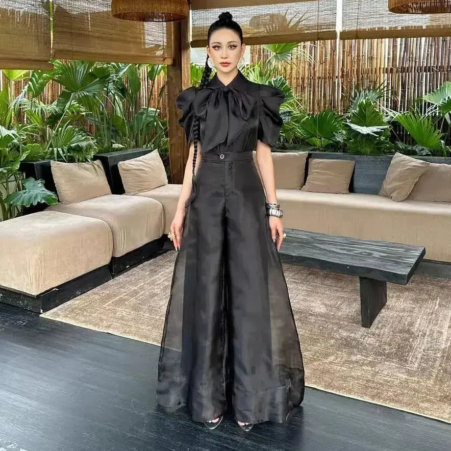 New Fashion Organza Wide Leg Palazzo Pants Women Elegant Summer High Waist Solid Color Office Lady Trousers Clothing