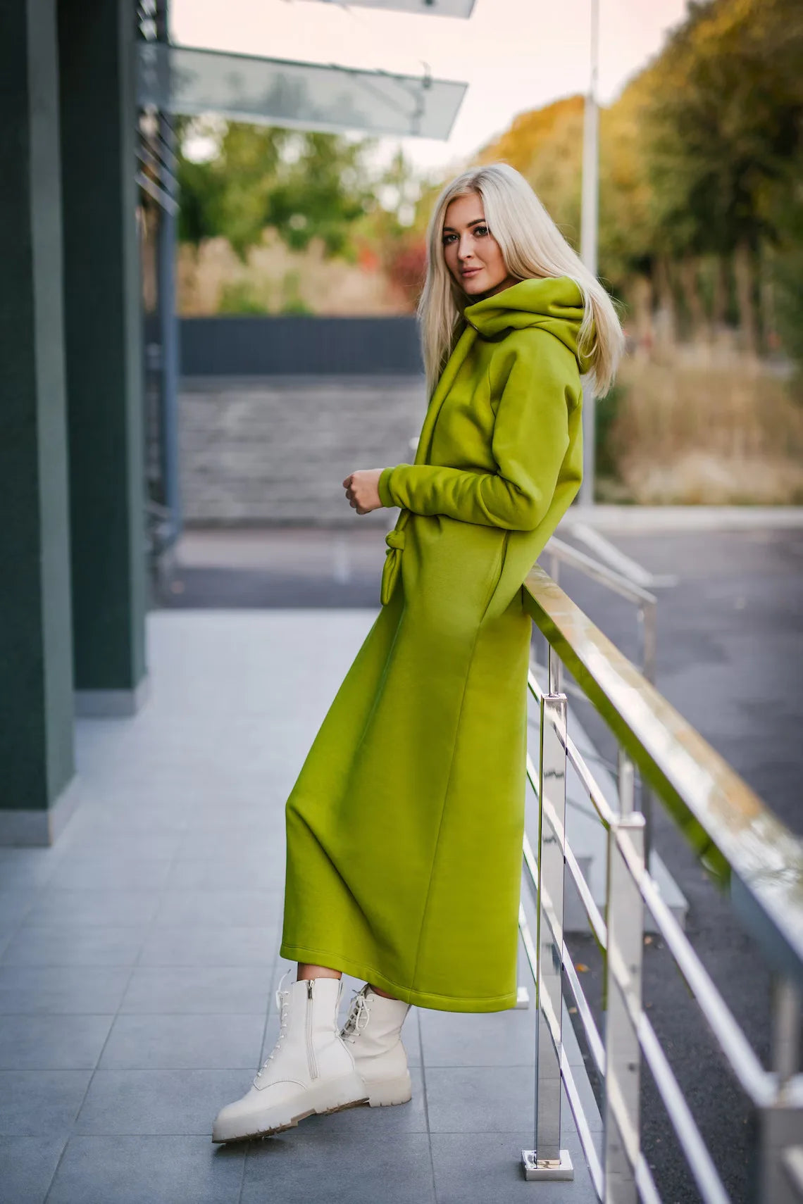 Women Fashion New Loose Large Knitted Hooded Autumn Winter Long Dress Velvet Hoodie Dress Casual Dress Splicing Warm Dress
