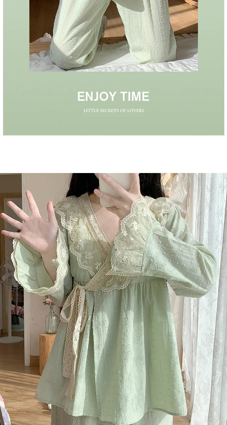 Pajama Pants Princess Sleepwear Lace Pajamas Sleeping Pajamas Women Home Clothes for Women Homewear Home Set Female Cute Pjs
