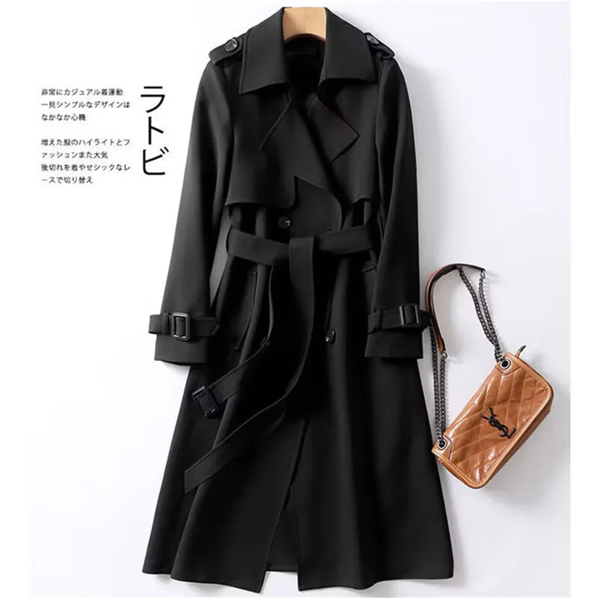 Elegant Women Fashion British Jackets Autumn Winter Widebreaker Streetwear Midi Coats Casual Office Lady Button Slim Chic Coat