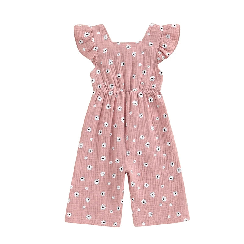Toddler Kids Clothes Girls Summer Overalls Cotton Floral Print Backless Bowknot Rompers Jumpsuits Baby Clothing