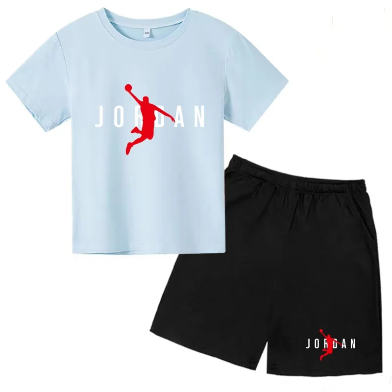 Children Summer Clothes T-shirt Sports Wear Letter Short-Sleeved +Shorts Boy 2P Girl Casual Fashion Coat Sunshine Basketball Set