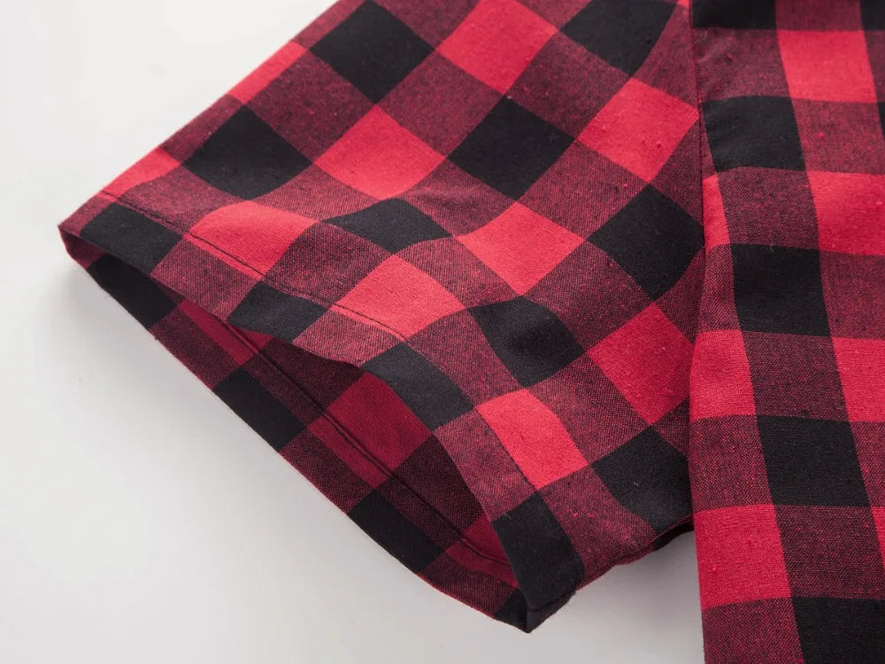 2025 New Summer Fashion Button Up Chemise Homme Checkered Shirts Men Short Sleeve Blouses Tops