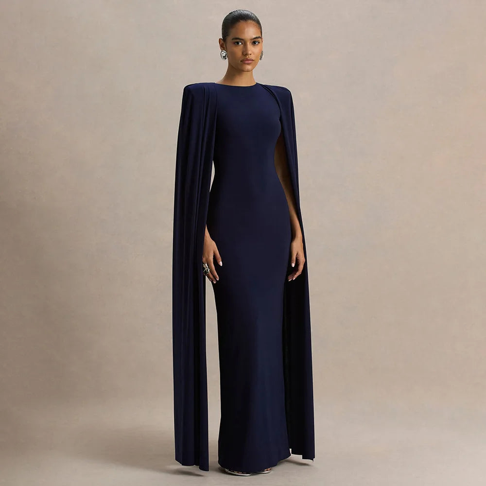 2025 New Fashion High Waist Evening Dress for Women Polyester Fabric Gathered Skirt Tight Fit Gown for Parties And Banquets