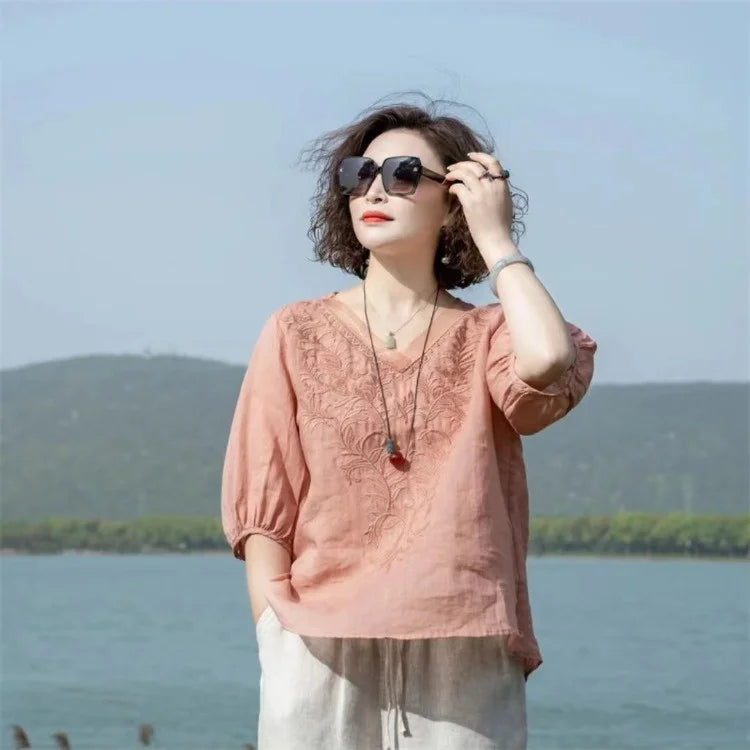 Fashion Woman Blouse 2023 Cotton Linen Casual Blusa Mujer Camisas Women&