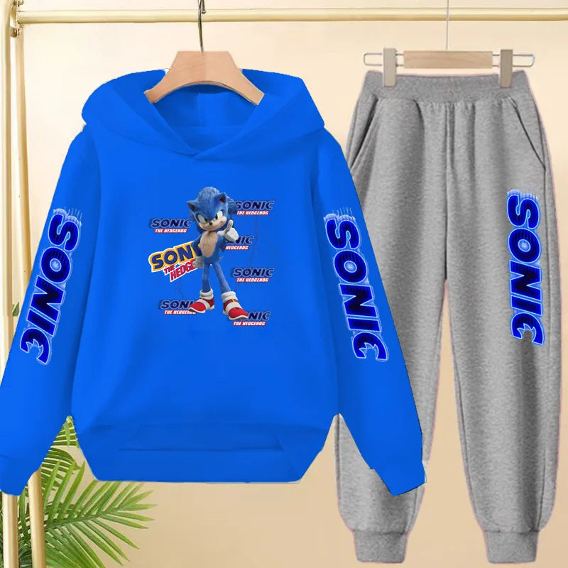 Kids Long-sleeved Clothing Supersonic Jogging Blue Sweatshirt Top Coat+Pants Hoodie Boys Girls 3-12Yrs Clothes Casual Sports Set