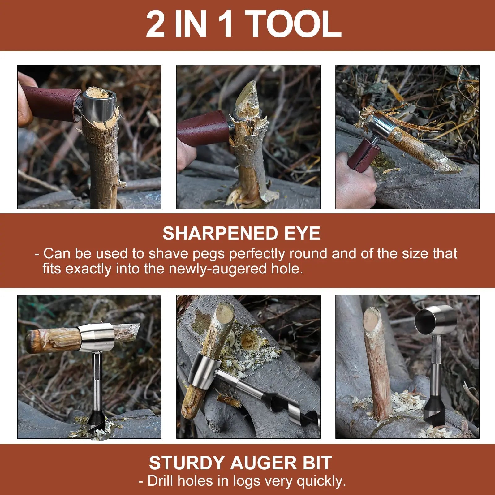 Hand Auger Wrench Outdoor Survival Settlers Punch Tool Wood Drill Peg and Manual Hole Maker Multitool Outdoor Wood Punch Tools