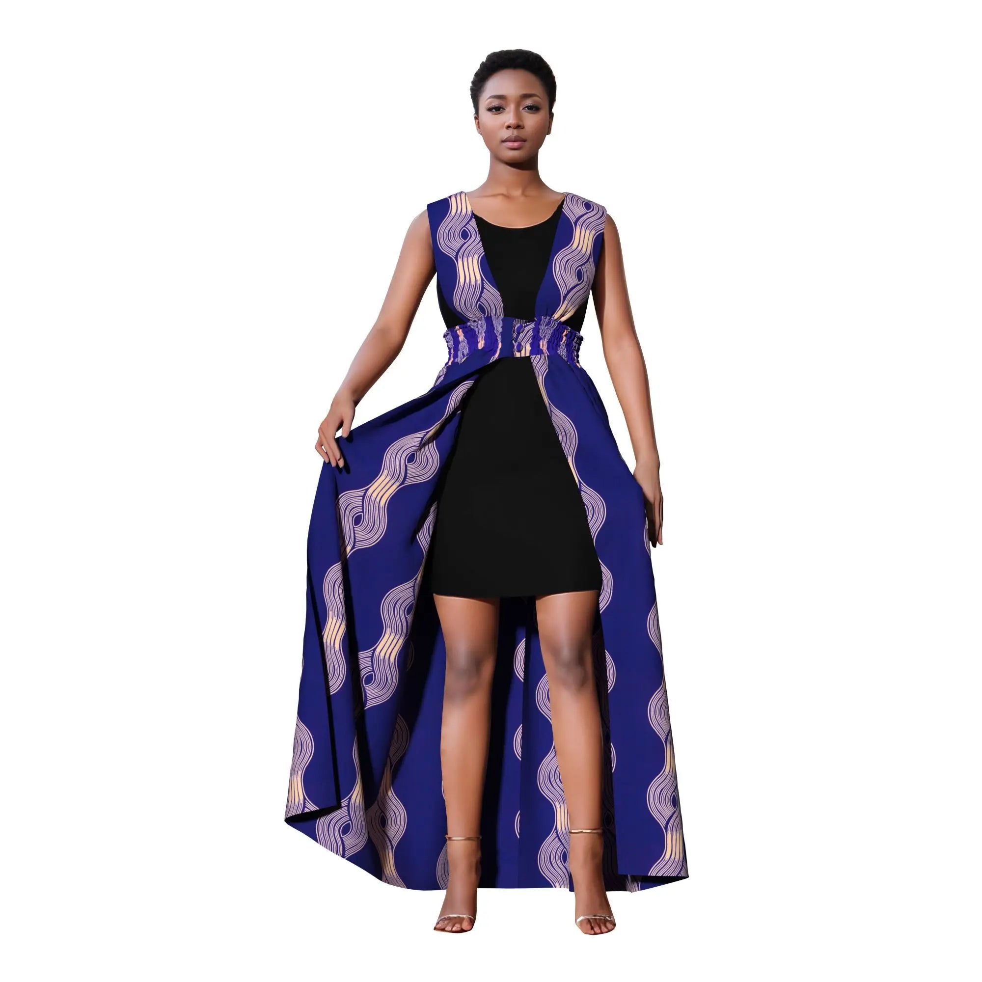 African Print Long Kaftans Dress for Women Sleeveless Vest Dresses Traditional African Design Party Clothing WY11071