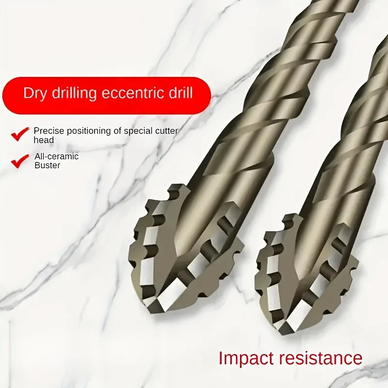 7-piece set, 4-flute carbide drills for ceramic, cast iron and concrete - Hex shank dry drilling tools.