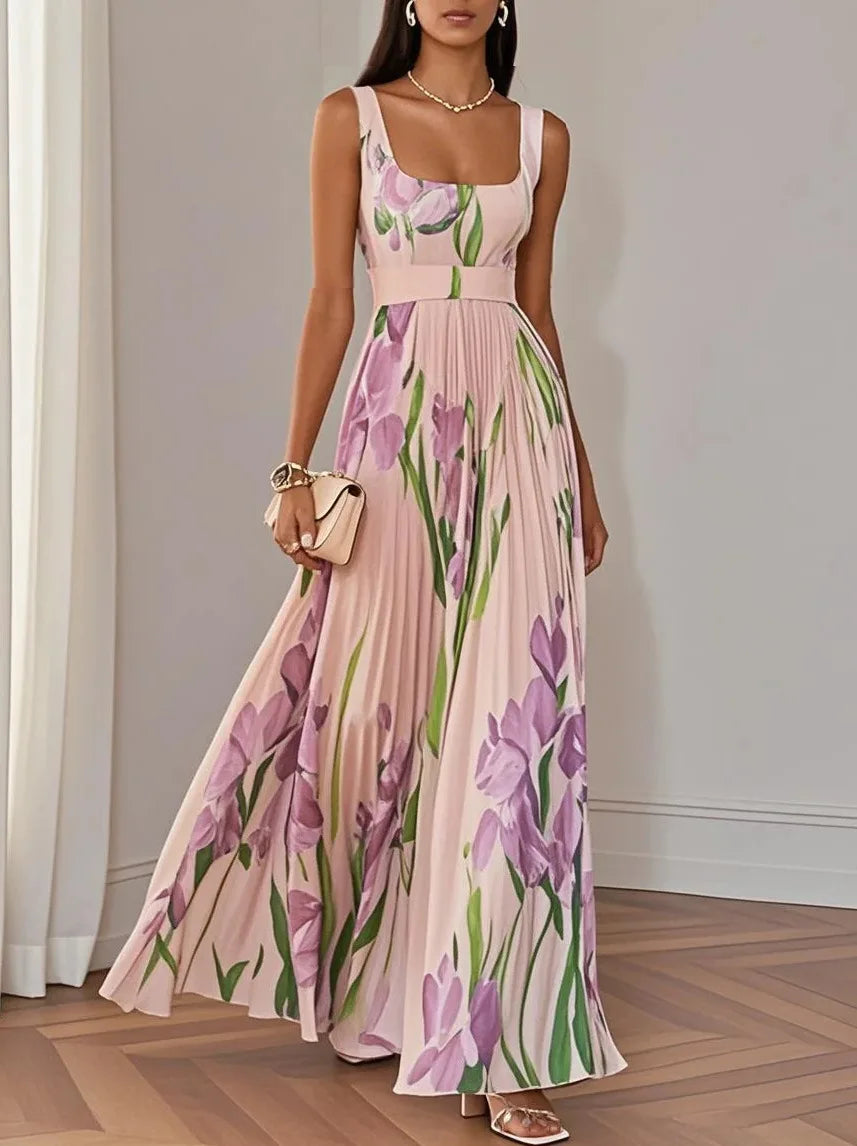 Sexy Flower Print Long Dress Women Summer 2025 Fashion Sleeveless Strap Maxi Dresses Elegant