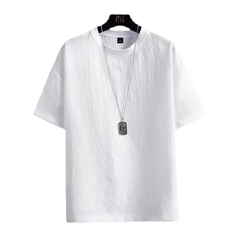 Summer Cotton Linen T-Shirts for Men Casual Short Sleeves T-Shirt Solid Loose Bottom Shirt Boys Tee Shirt Basic Tops Oversize 5X