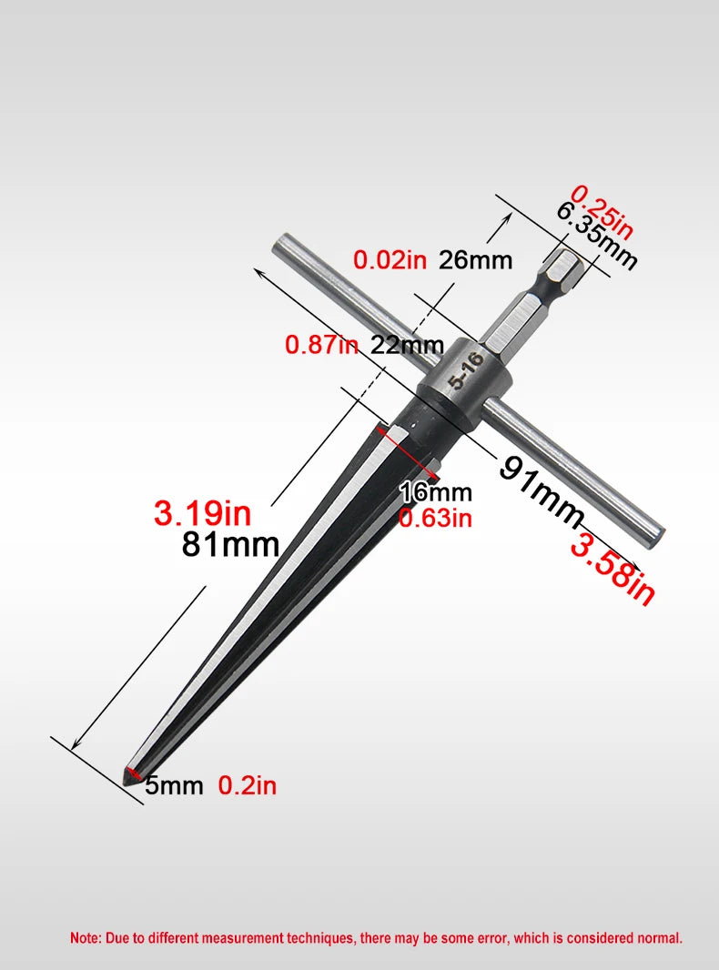 Woodwork Taper Reamer 3-13/5-16mm Wooden Board Electric Drill Hole Expanding Chamfer and Deburring Hexagonal Handle Cut Tool