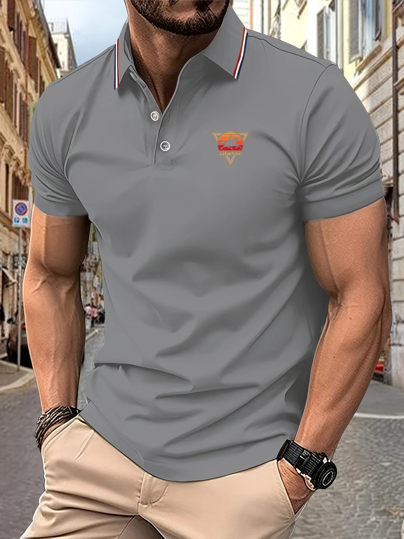 Polo Shirt Man RIDE ON! Graphic Print Summer Casual Breathable Striped Collar High Quality Men&
