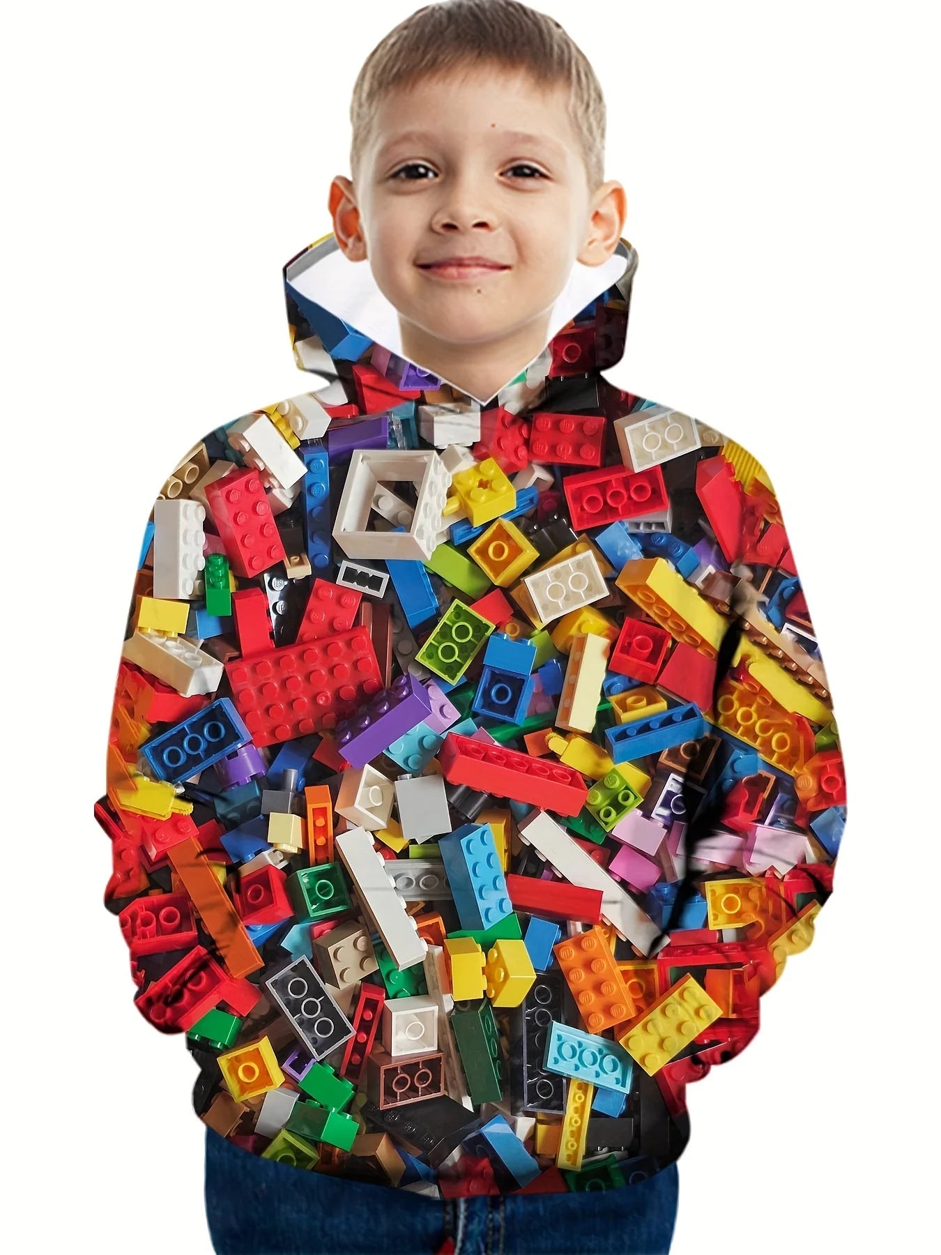 Kids Clothes Boy Hoodies Girl Clothes Long Sleeve Building Block Print Casual Kids Summer Autumn Clothes Top Children&