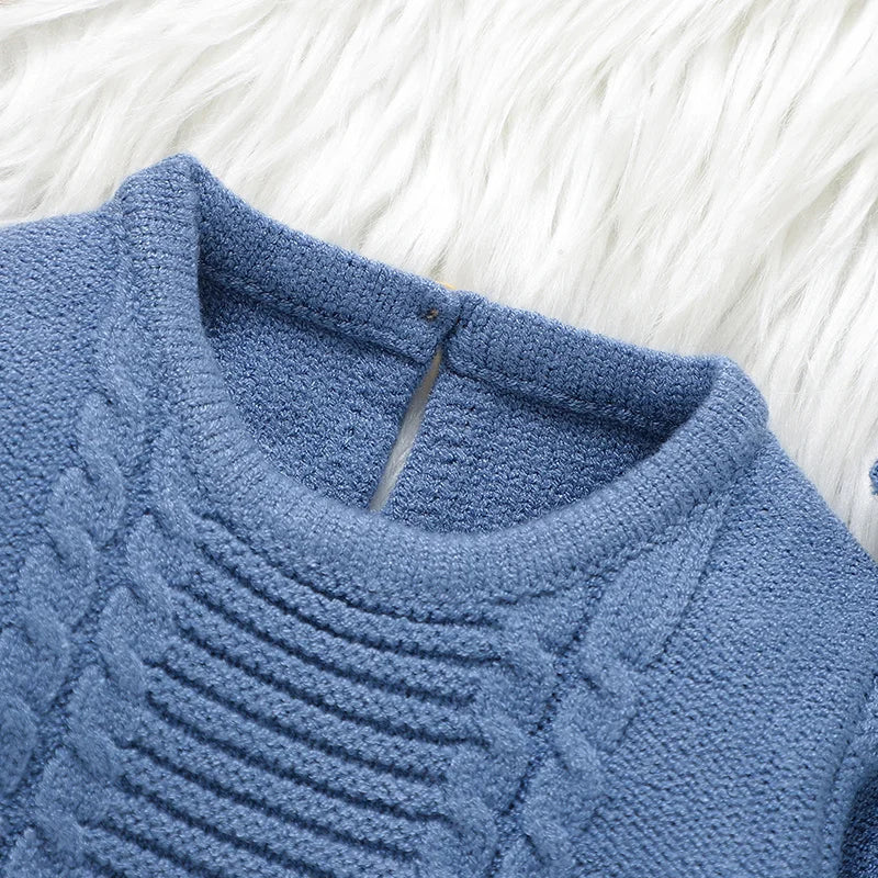 Kids Clothes Set 0-9M Autumn Winter Blue Casual Outerwear Newborn Infant Boys Long Sleeve Sweaters Pullovers+Pants Toddler Suits