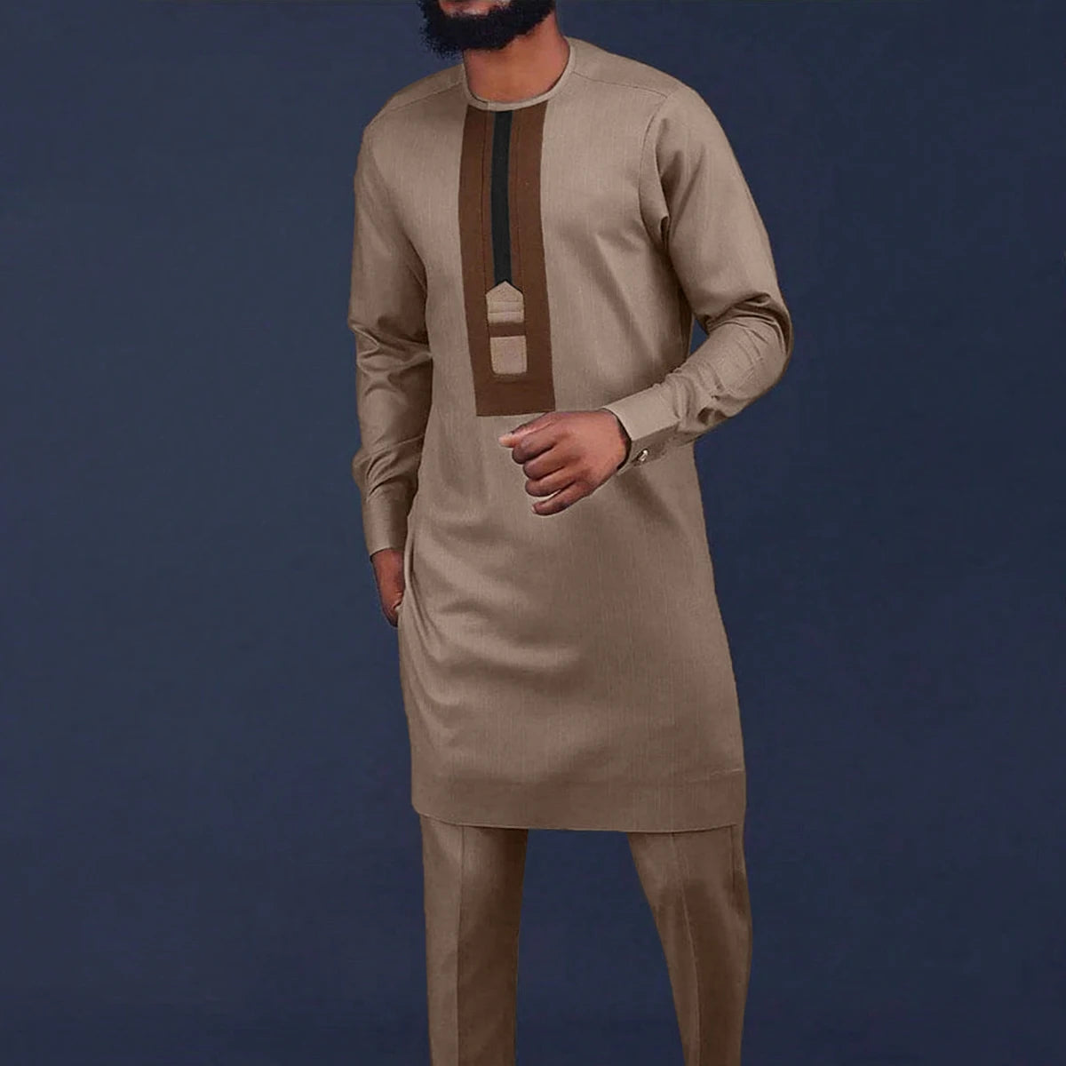 Kaftan Men Wedding Suits Groom Embroidered Pocket Top And Pants Kaunda Suit African casual Outfits Party Fashion Two-piece Set