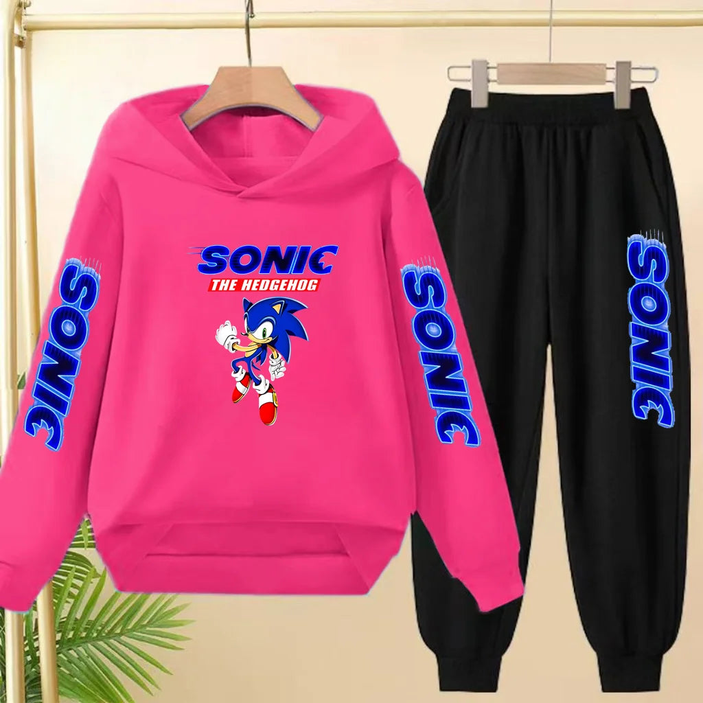 Kids Long-sleeved Clothing Supersonic Jogging Blue Sweatshirt Top Coat+Pants Hoodie Boys Girls 3-12Yrs Clothes Casual Sports Set