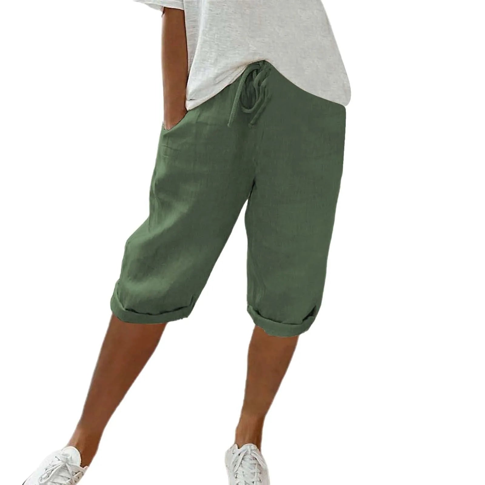 Casual Cotton Linen Pants For Female Streetwear Solid Color Wide Leg Capri Versatile Palazzo Pants Baggy Cargo Pants With Pocket