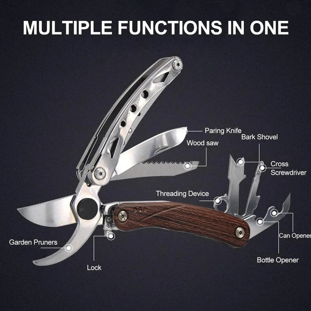 6 in 1 Gardening Heavy Duty Tools for Fresh Branches Scissors Hand Pruning Shears with Saw,Bark Shovel and Safety Lock