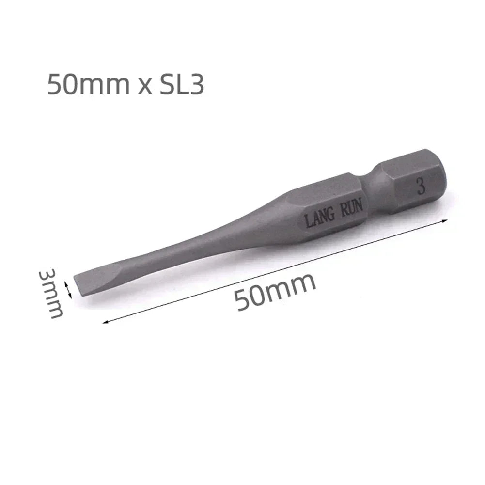 1pc 50mm Length 1/4Inch Hex Slotted Cross Screwdriver Bits PH1 PH2 PH3 SL3 SL4 SL5 SL6 Alloy Steel Electric Screw Drivers Tools