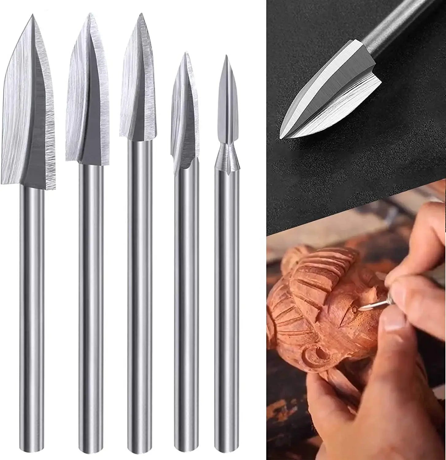 Wood Carving Drill Bits Set for Dremel Rotary Tool with 1/8” Shank for DIY Carving Drilling Micro Sculpture