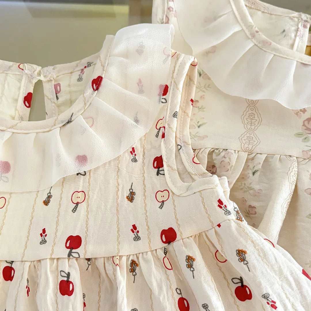 Two-Piece Set Sleeveless Princess Dress with Floral Print, Summer Thin Outfit for Baby Girls Baby Girl Cute Floral Skirt