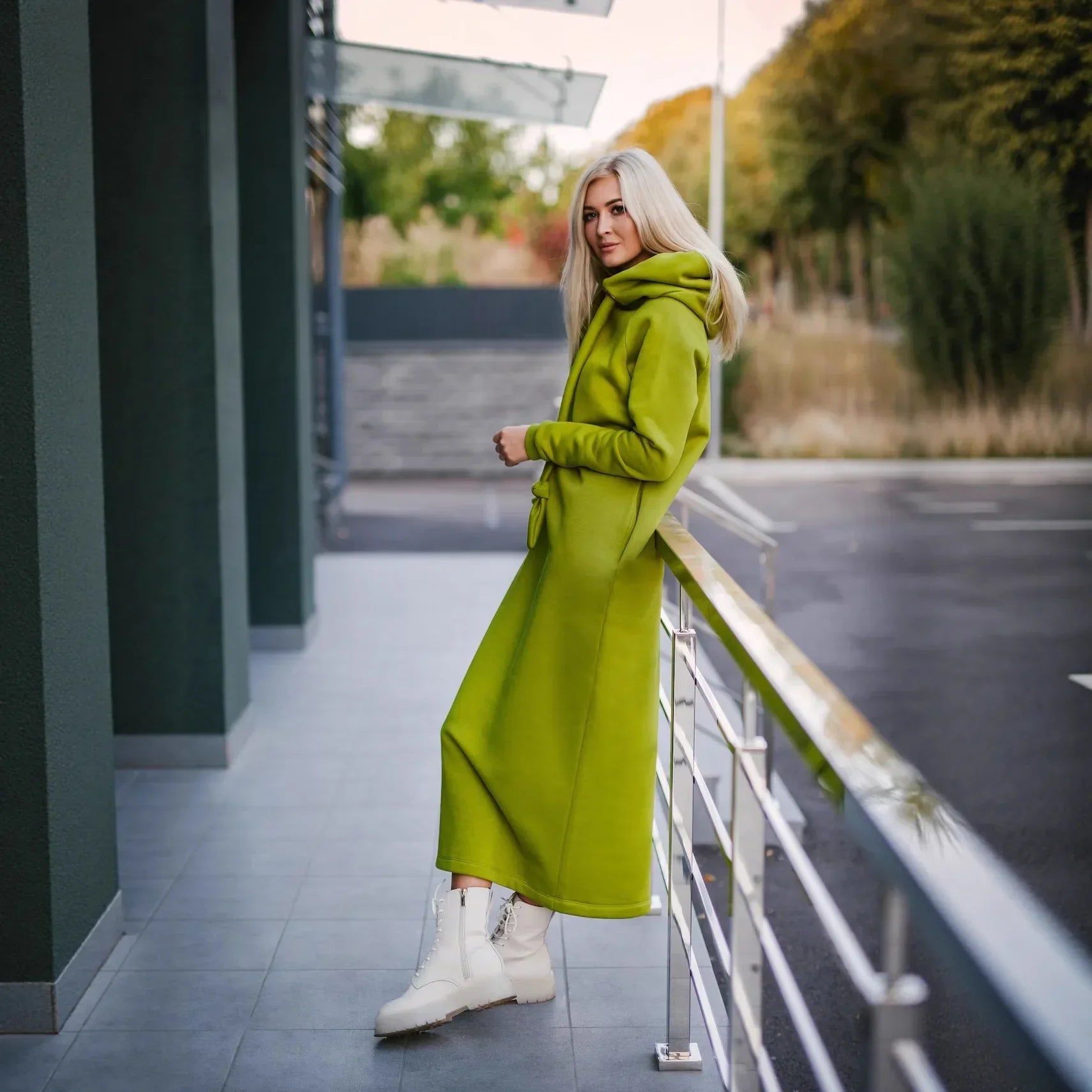Women Fashion New Loose Large Knitted Hooded Autumn Winter Long Dress Velvet Hoodie Dress Casual Dress Splicing Warm Dress
