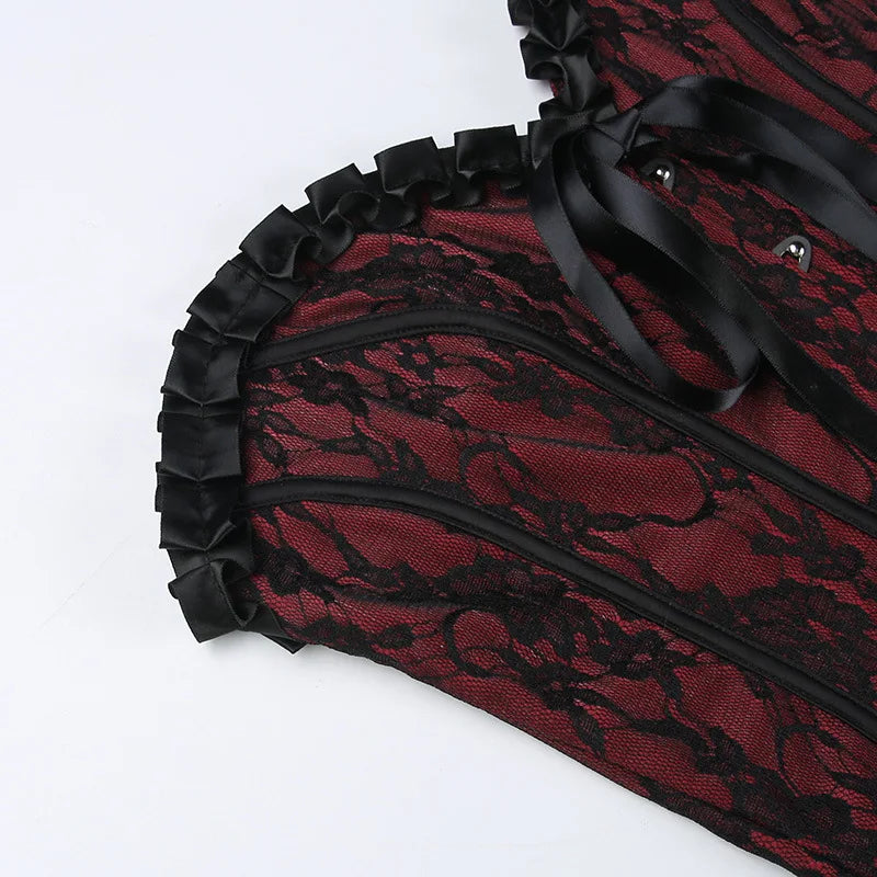 Tube Top Gothic Printed Lace Trim Sleeveless Metal Buttons Lace-up Corsets Tank Top Court Elegant Fairy Grunge Top