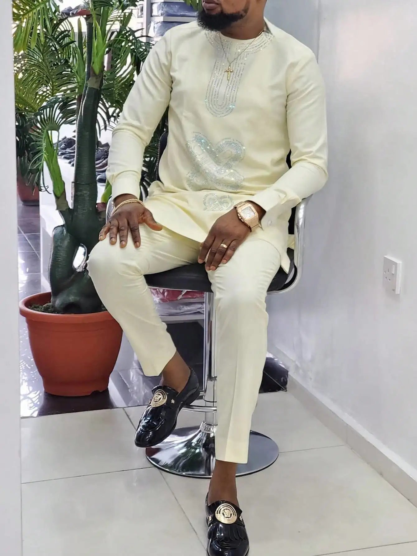 Kaftan Men Wedding Suits Groom Embroidered Pocket Top And Pants Kaunda Suit African casual Outfits Party Fashion Two-piece Set