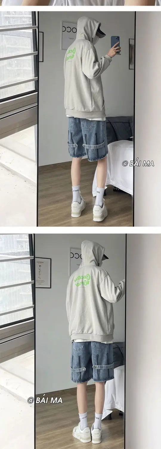 Denim Shorts Wear Five-point Summer Thin Style Trendy Street-fried Street-style Loose Straight Men&