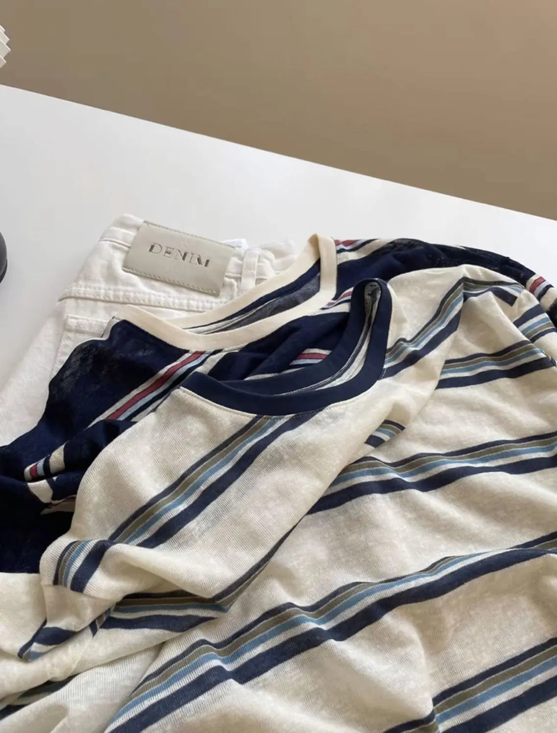 Women Clothes Spring Autumn Fashion Simplicity All-match Striped Color Blocking O-neck Ladies Appear Thin Lazy Wind Long Sleeve